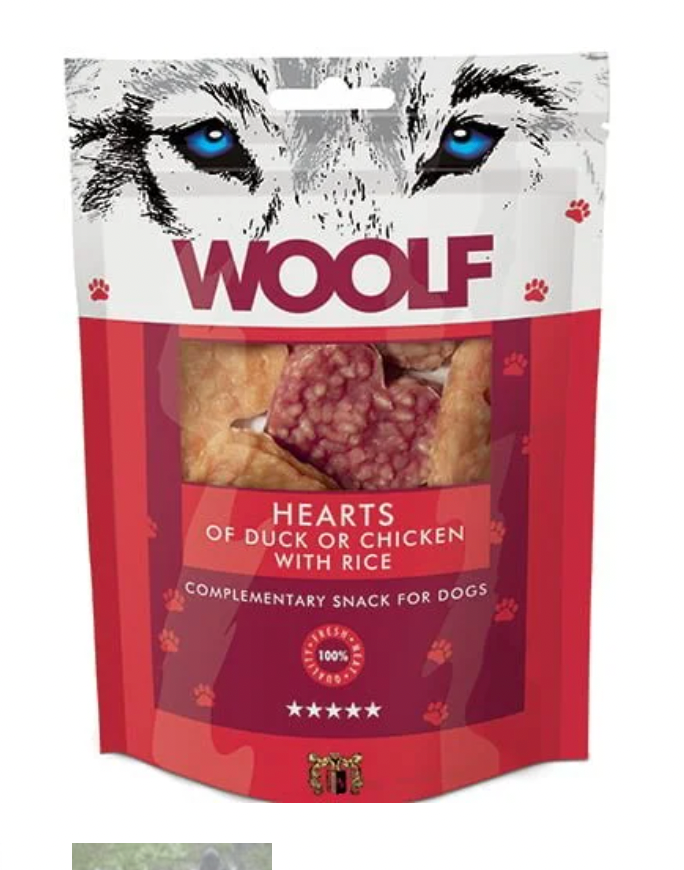 WOOLF HEARTS OF DUCK OR CHICKEN WITH RICE 100G