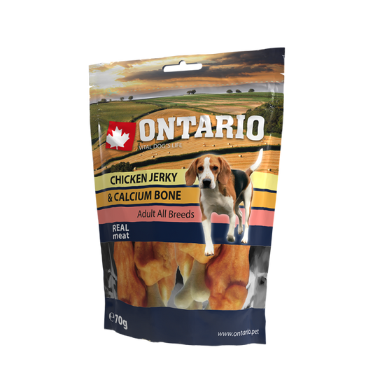 ONTARIO snack kylling jerky + kalcium 70g